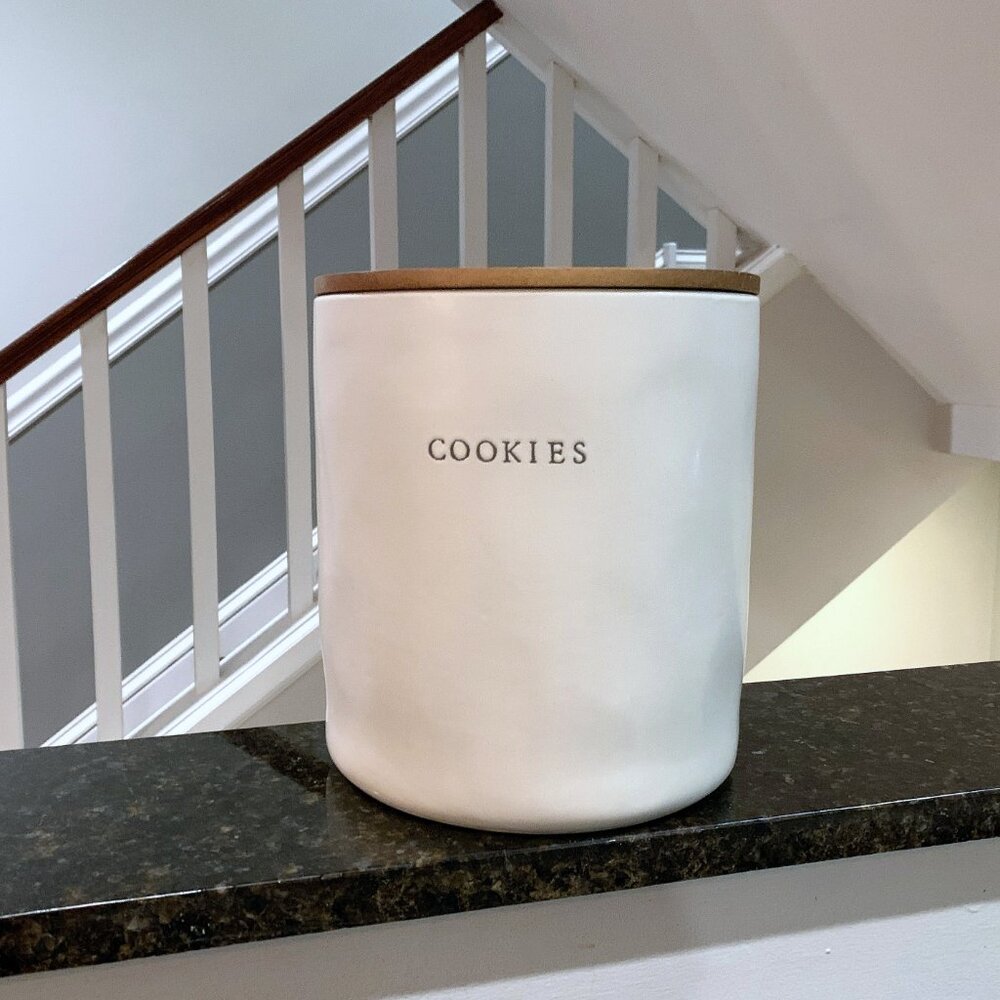 Hearth & Hand Magnolia Cream Stoneware Cookie Jar Canister and Wood Lid NEW 2022
